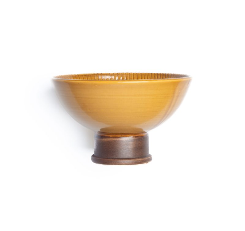 White Ceramic & Mustard Glaze Shaving Bowl - Image 2